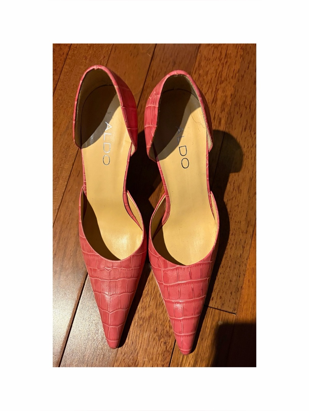 ALDO Pink Croc-Embossed D'Orsay Pointed Toe Heels